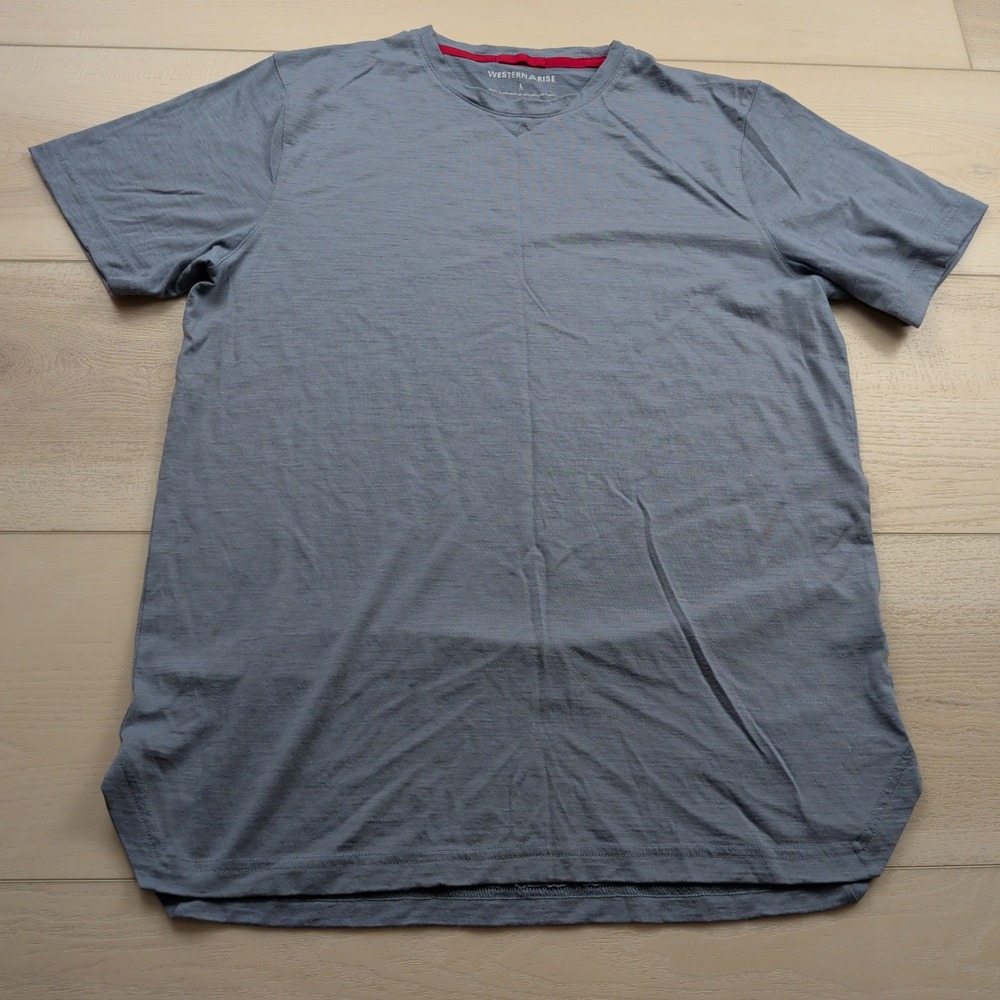 Western Rise StrongCore Australian Merino Wool Blend T-Shirt Mens L Blue Gray